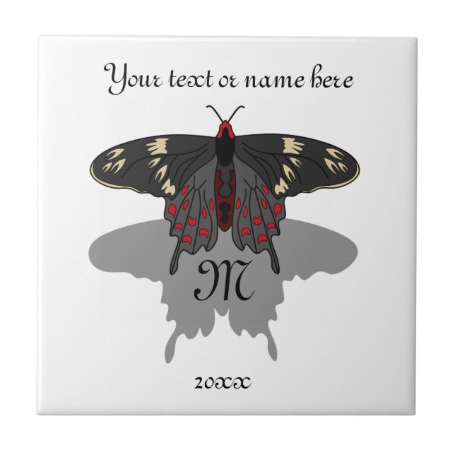 Crimson Ro Butterfly Shadow Monogram Kakelplatta (Framsidan)