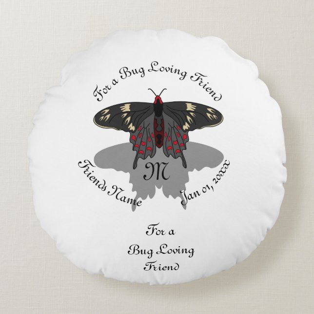 Crimson Ro Butterfly Shadow Monogram Rund Kudde (Framsidan)