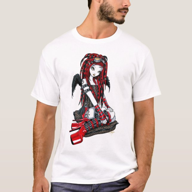 "Crimson" röd bästa tatueringCyberGoth ängel Tee (Framsida)