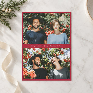 Crimson Röd Glad Nygift Första Jul Par Julkort