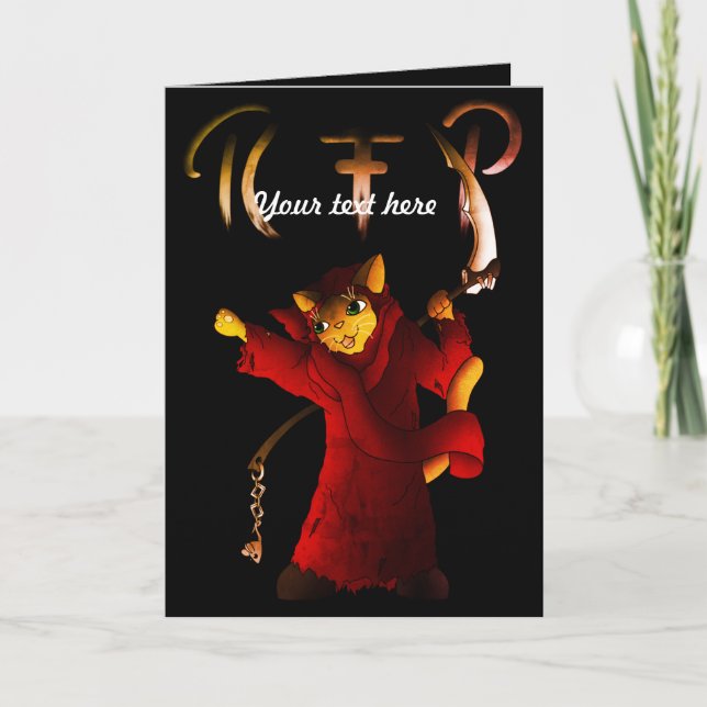 Crimson röd grym Reaperkatt Kort (Framsida)