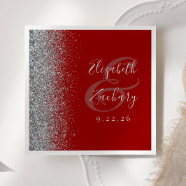 Crimson röd silver glitter bröllop pappersservett