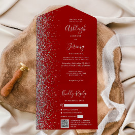 Crimson Röd Silver Glitter QR-kod Bröllop