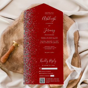 Crimson Röd Silver Glitter QR-kod Bröllop