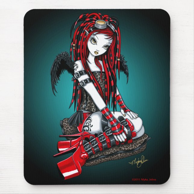 "Crimson" röd tatueringCyberGoth ängel Mousepad Musmatta (Framsidan)