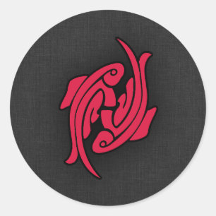 Crimson röda Pisces Runt Klistermärke