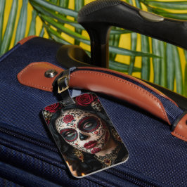 Crimson Rose Calavera – Elegant Dag av de Döda Bagagebricka