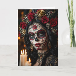 Crimson Rose Calavera – Elegant Dag av de Döda Kort