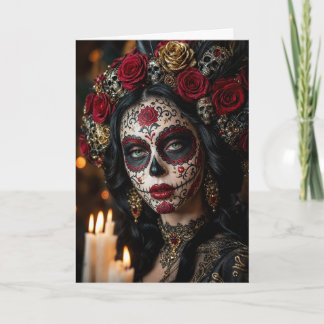 Crimson Rose Calavera – Elegant Dag av de Döda Kort