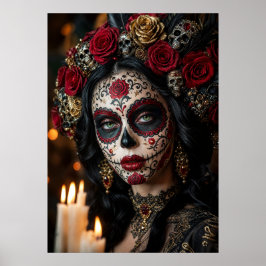 Crimson Rose Calavera – Elegant Dag av de Döda Poster