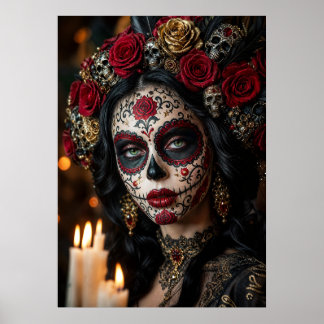 Crimson Rose Calavera – Elegant Dag av de Döda Poster
