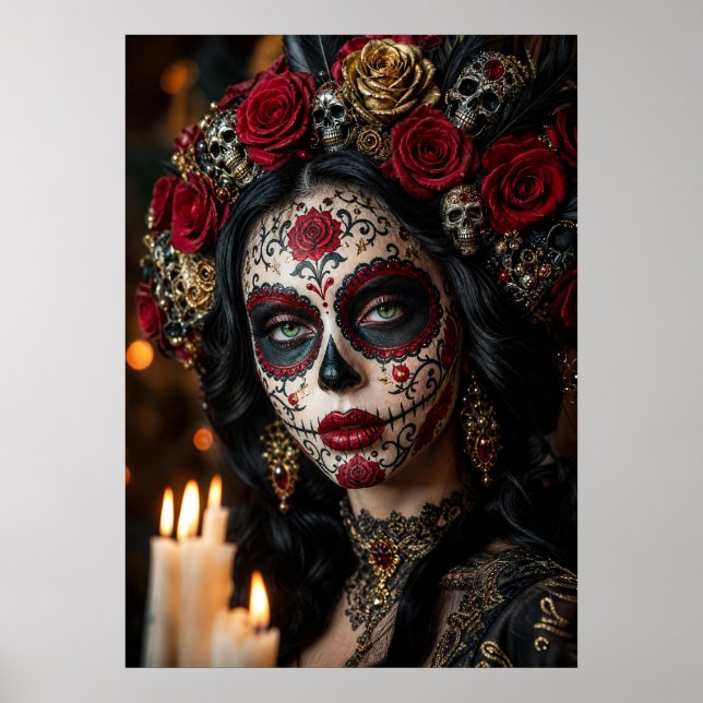 Crimson Rose Calavera – Elegant Dag av de Döda  Poster (Framsidan)