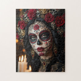 Crimson Rose Calavera – Elegant Dag av de Döda Pussel