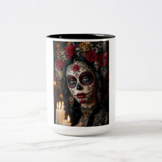 Crimson Rose Calavera – Elegant Dag av de Döda Två-Tonad Mugg