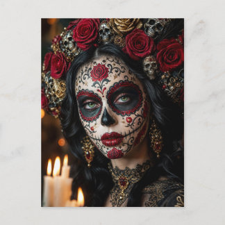 Crimson Rose Calavera – Elegant Dag av de Döda Vykort