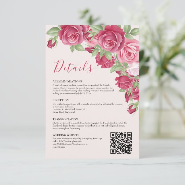 Crimson Rose Wedding Details Enclosure Card Inbjudningar (Stående Fram)