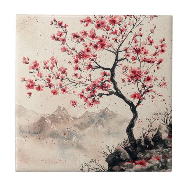 Crimson Sakura Berg Serenitet (1) Kakelplatta (Framsidan)