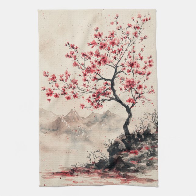 Crimson Sakura Berg Serenitet (1) Kökshandduk (Vertikal)
