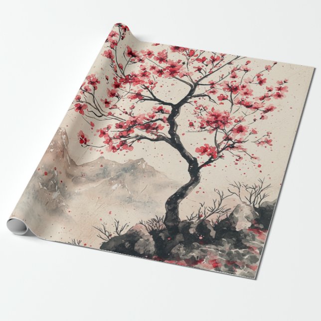 Crimson Sakura Berg Serenitet (1) Presentpapper (Utrullad)