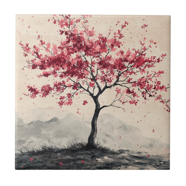 Crimson Sakura Berg Serenitet (2) Kakelplatta (Framsidan)