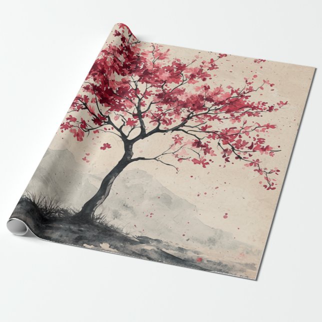 Crimson Sakura Berg Serenitet (2) Presentpapper (Utrullad)