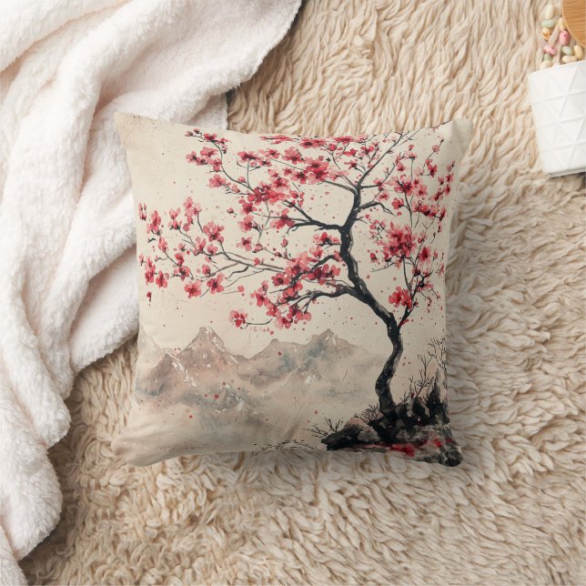 Crimson Sakura Mountain Serenity (1) Kudde (Filt)