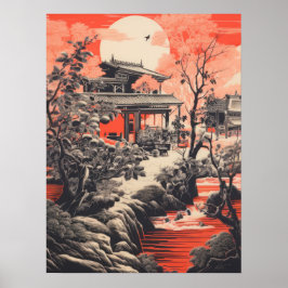 Crimson Serenity: Traditional China House Poster