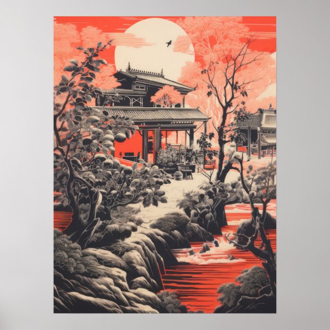 Crimson Serenity: Traditional China House Poster (Framsidan)