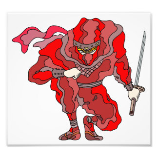 Crimson shadow spy. Ninja wielding a sword. Fototryck