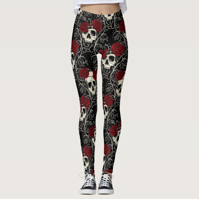 Crimson Skull Bloom Leggings (Framsida)
