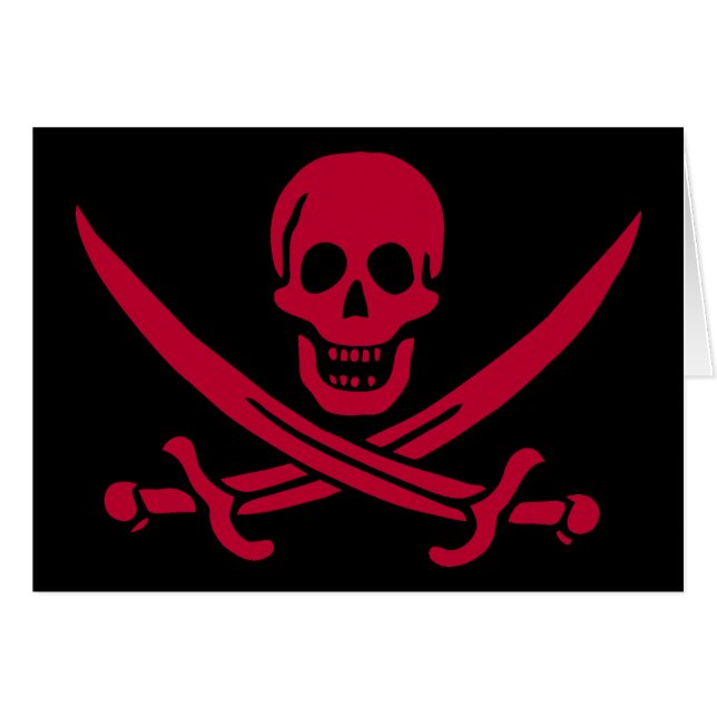 Crimson Skull & Swords Pirat flagga i Calico Jack Hälsningskort (Framsidan Horizontal)