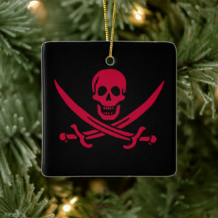 Crimson Skull & Swords Pirat flagga i Calico Jack Julgransprydnad Keramik