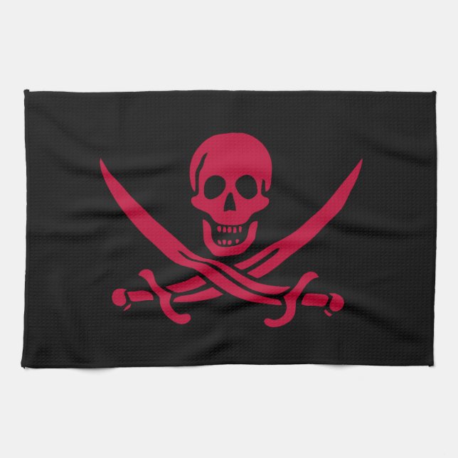Crimson Skull & Swords Pirat flagga i Calico Jack Kökshandduk (Horisontell)