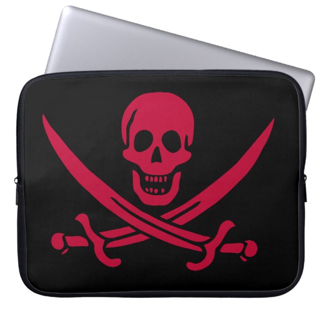 Crimson Skull & Swords Pirat flagga i Calico Jack Laptop Fodral (Framsidan)