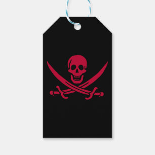 Crimson Skull & Swords Pirat flagga i Calico Jack Presentetikett