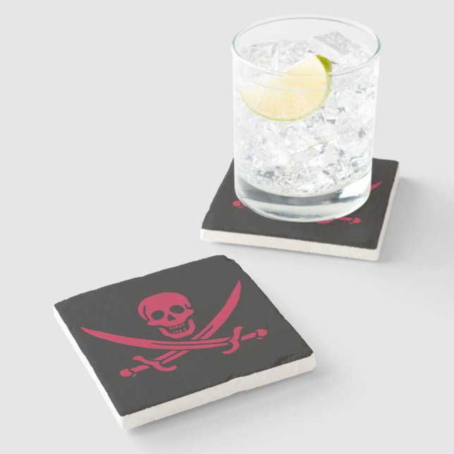 Crimson Skull & Swords Pirat flagga i Calico Jack Stenunderlägg (Sidan)