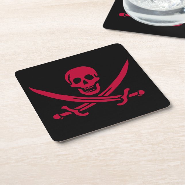 Crimson Skull & Swords Pirat flagga i Calico Jack Underlägg Papper Kvadrat (Vinklad)