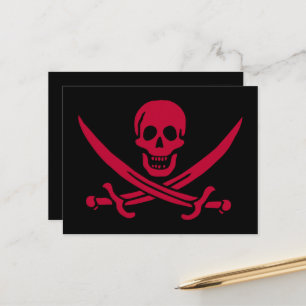 Crimson Skull & Swords Pirat flagga i Calico Jack Vykort