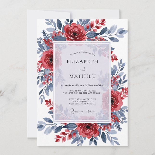 Crimson Slate Ornate Winter Wedding Inbjudningar (Framsida)
