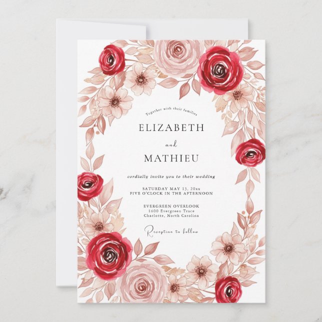 Crimson Soft Autumnal Wedding Inbjudningar (Framsida)