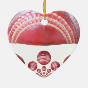 Crimson Spin - en vacker röd cricket Boll Arti Julgransprydnad Keramik