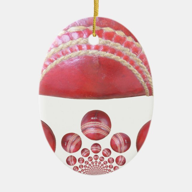 Crimson Spin - en vacker röd cricket Boll Arti Julgransprydnad Keramik (Framsidan)
