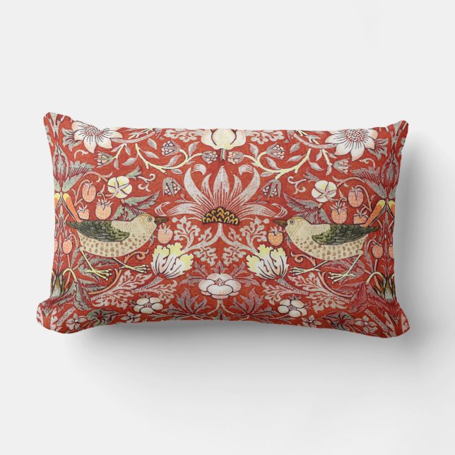 Crimson Strawberry Thief Lumbar Pillow Lumbarkudde (Framsida)