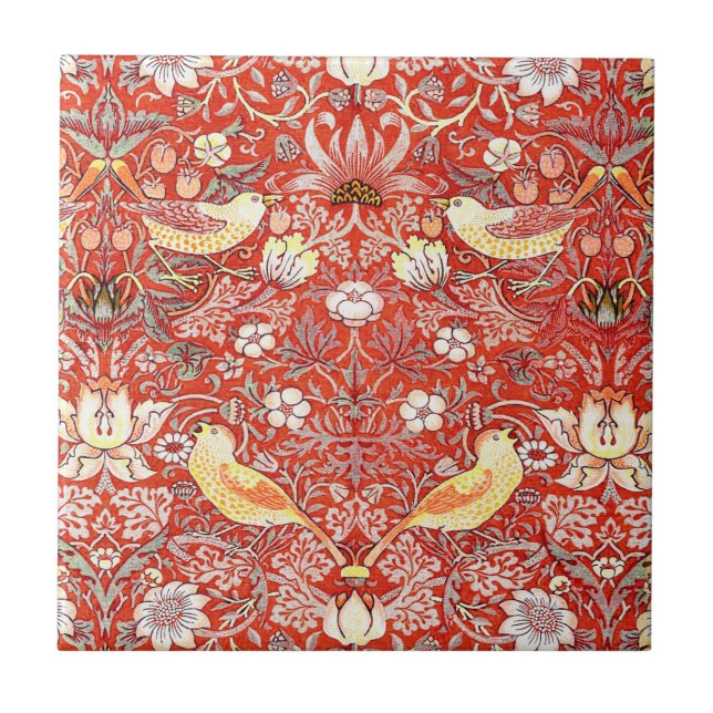 Crimson Strawberry Thief Tie Kakelplatta (Framsidan)