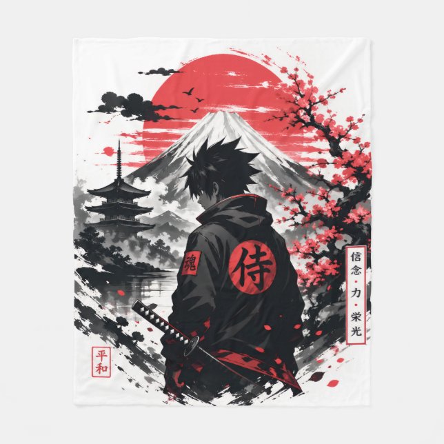 Crimson Sun Anime Siluett Fleecefilt (Framsidan)