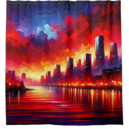 "Crimson Sunset Over City Skyline"