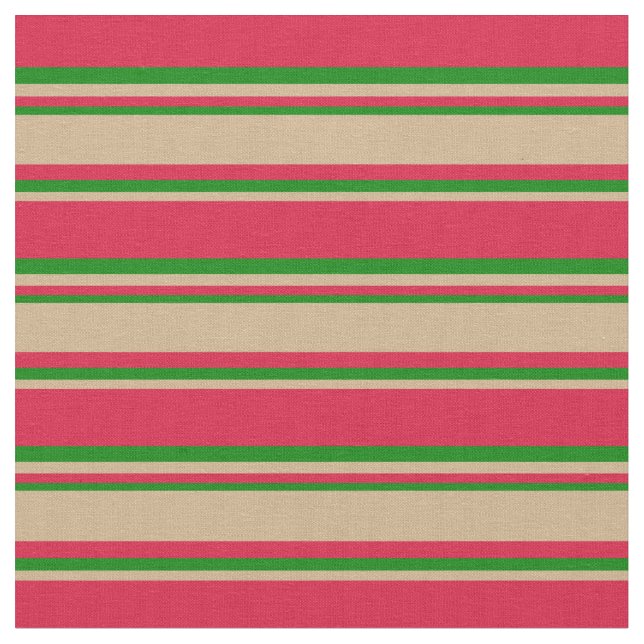 Crimson, Tan & Grönt Mönster Tyg (Närbild)