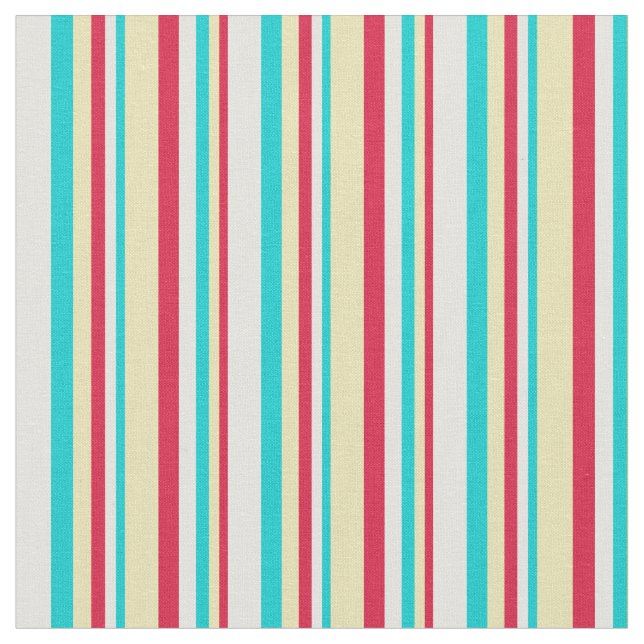 Crimson, Tan, Mörk Turkos och Light Cyan Linjer Tyg (Närbild)