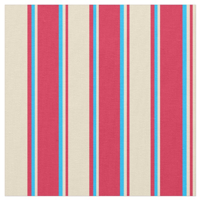 Crimson, Tan och Deep Himlar Blue Färgad Linjer Tyg (Närbild)