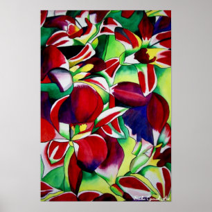 Crimson tropical Singapore Orchids blomart Poster